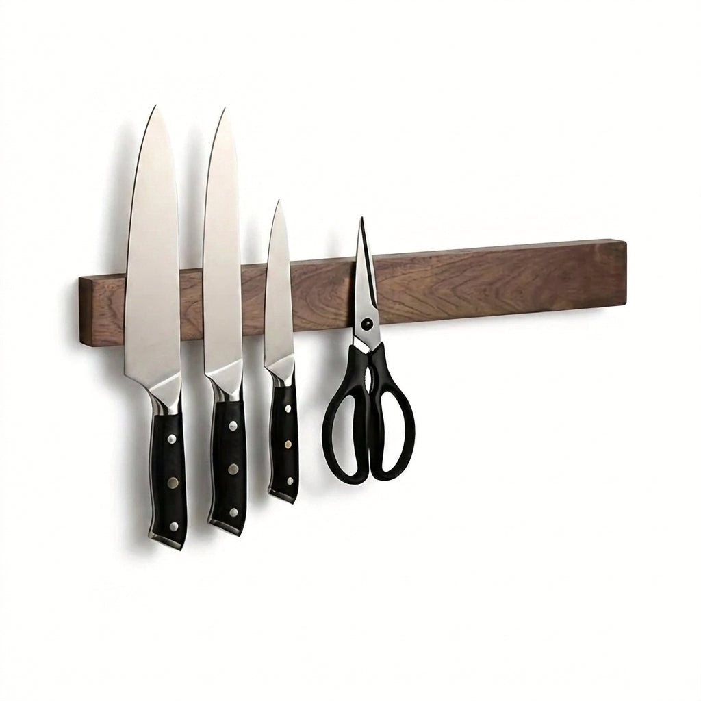 16-inch Walnut Magnetic Knife Holder – Wooden Wall-Mount Knife Strip