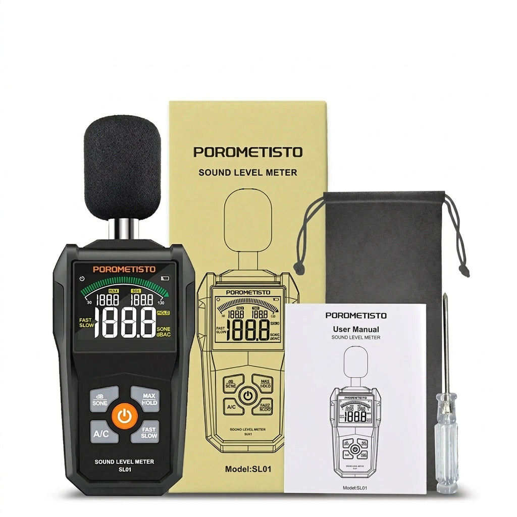 POROMETISTO-SL01 Digital Sound Level Meter — Handheld 30–130 dB A/C Weighted