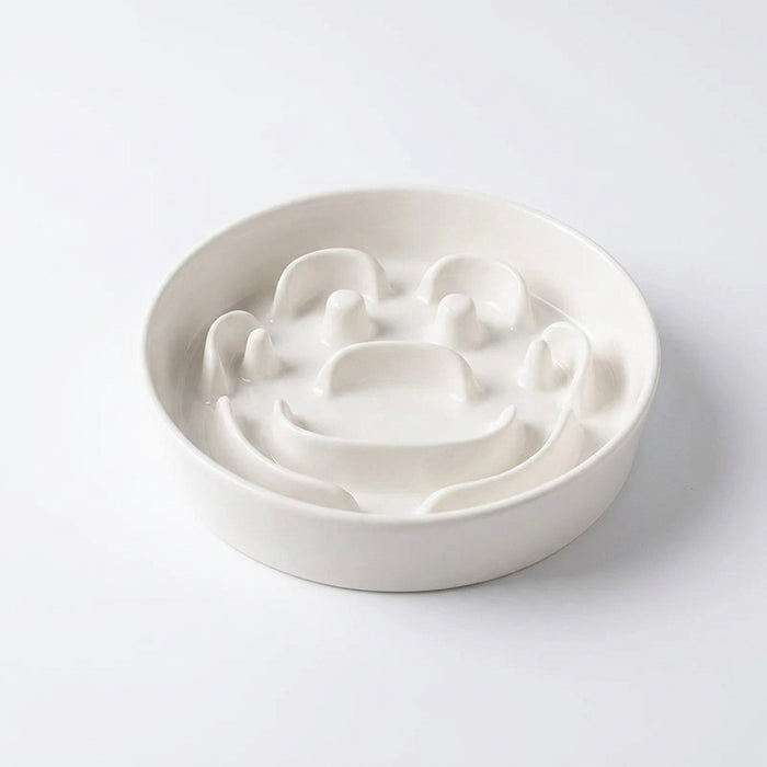 Elevated Ceramic Slow Feeder Bowl — Anti‑Choking Maze with Iron Stand