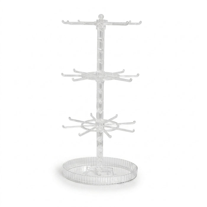 Rotatable 2- or 3-Tier Jewellery Display Stand — 16 or 24 Hooks, Black or Transparent