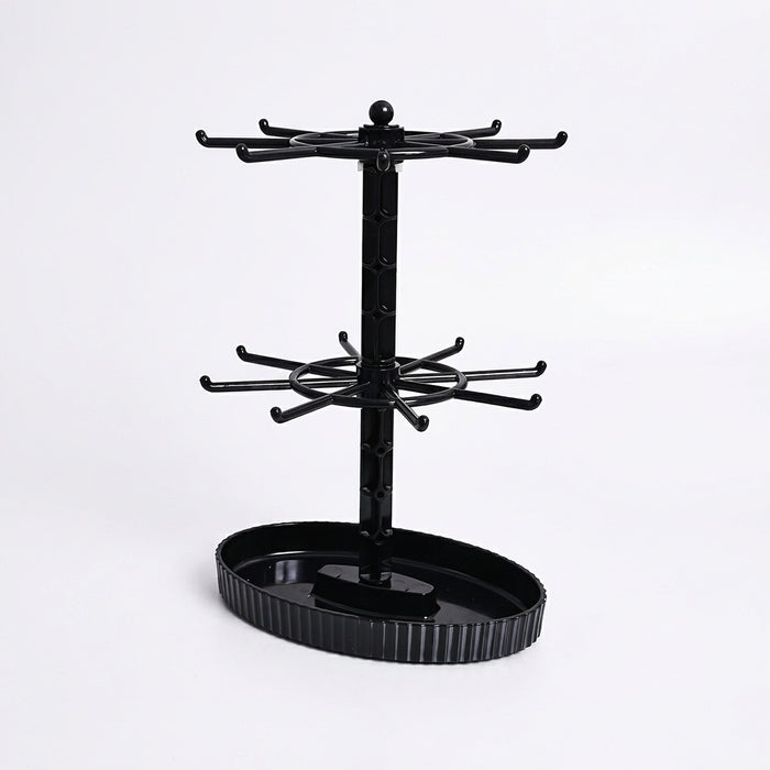 Rotatable 2- or 3-Tier Jewellery Display Stand — 16 or 24 Hooks, Black or Transparent