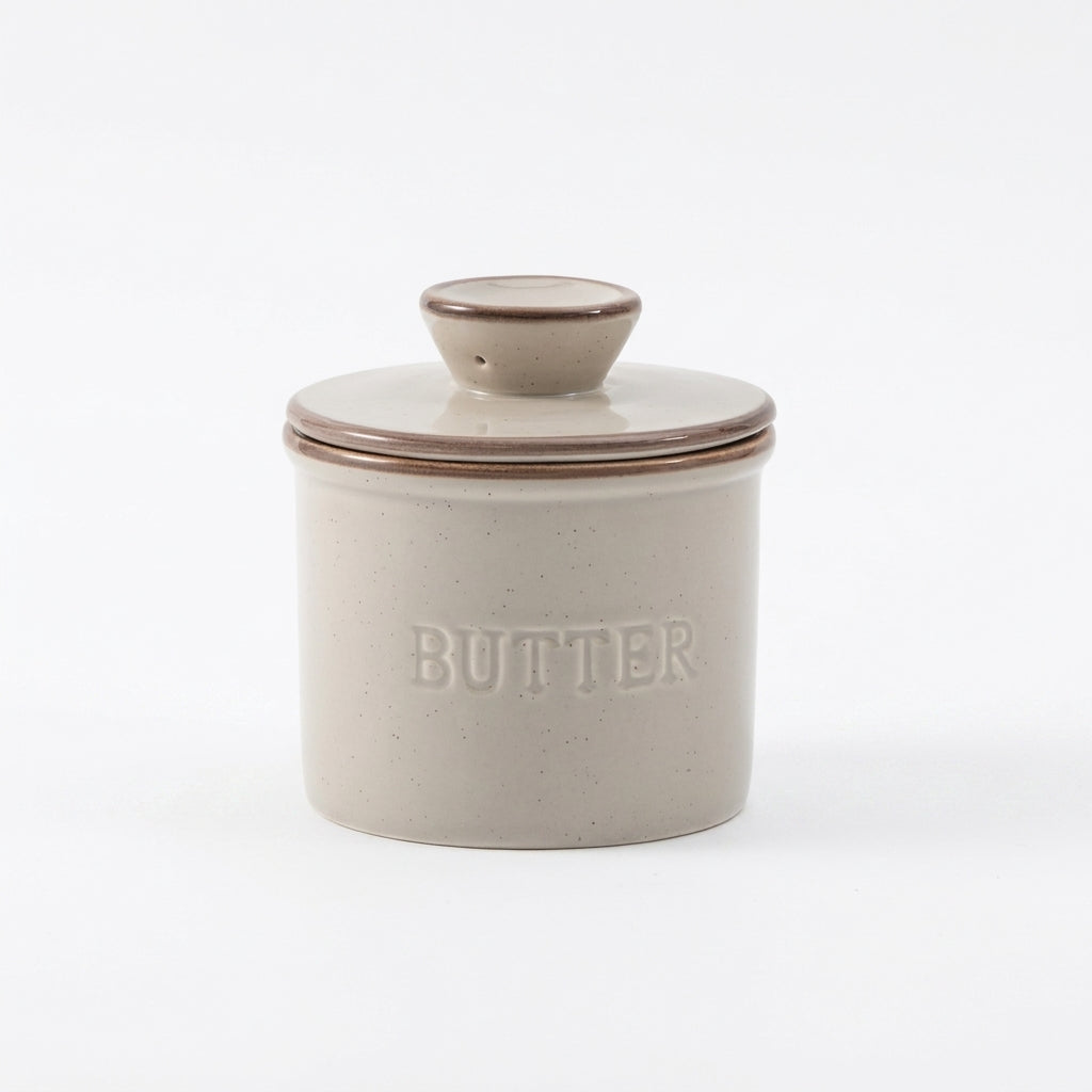 Kiln-turned Ceramic Butter Dish with Lid — Round Countertop Storage