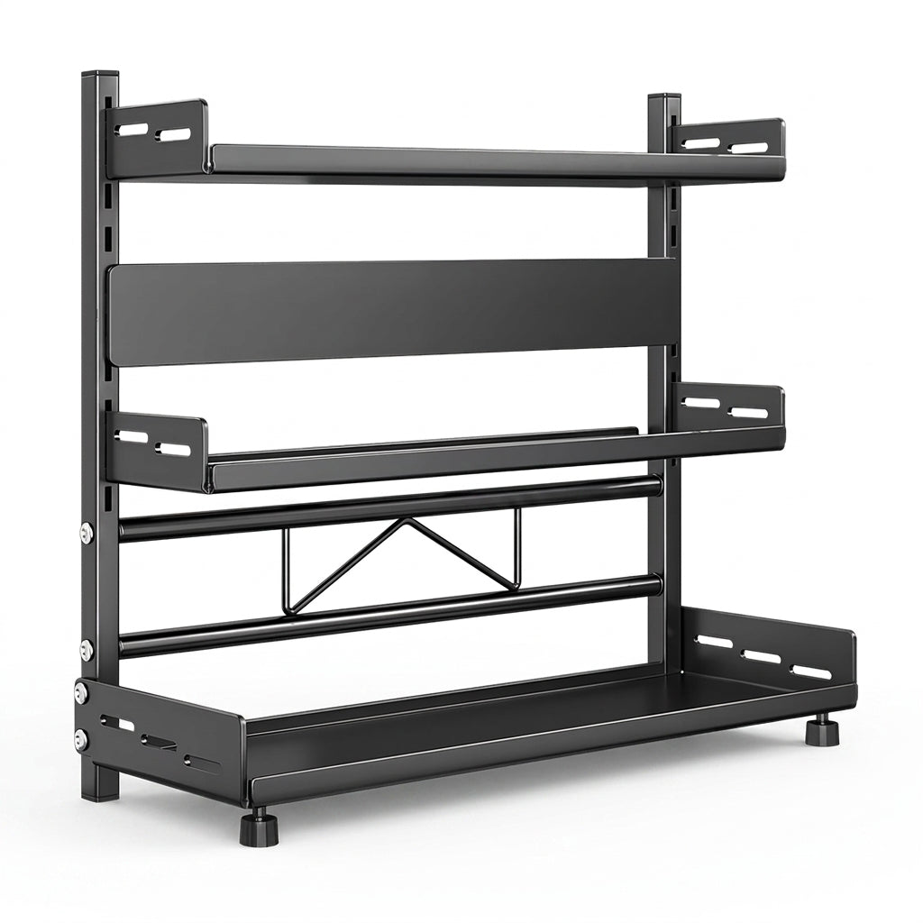 3-Tier Carbon Steel Kitchen Storage Rack for Spices & Utensils