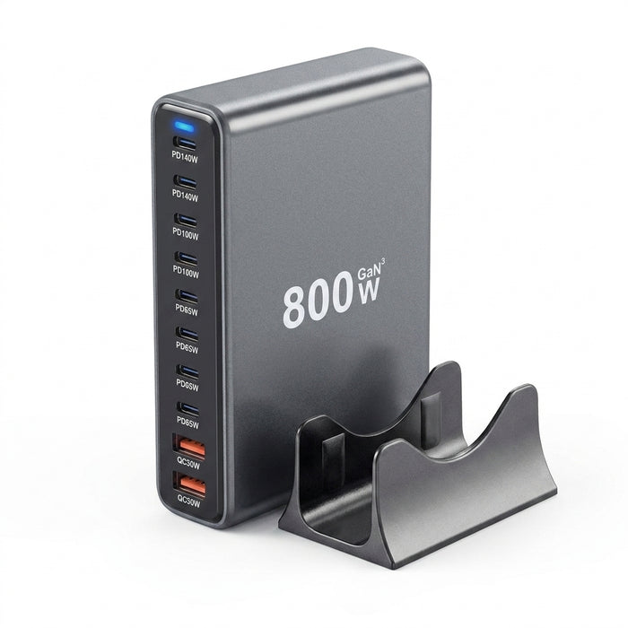 800W GaN 10-Port Desktop Charger — PD 140W Fast Charge for iPhone, iPad, MacBook