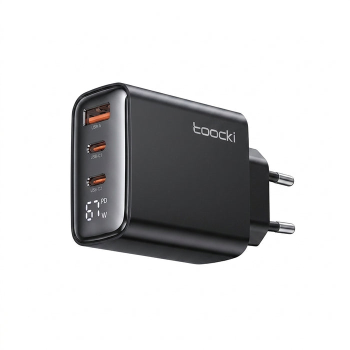 Toocki 67W GaN USB-C Charger with LED Display — 3-Port PD & Quick Charge