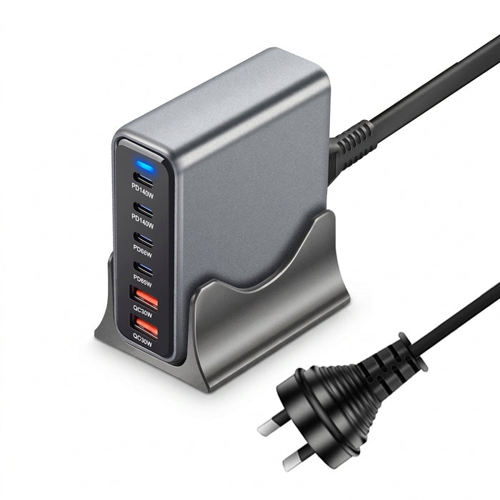 470W 6‑Port GaN Desktop Charger — 4C+2A USB‑C PD Fast Charge for Phones, Tablets & Laptops