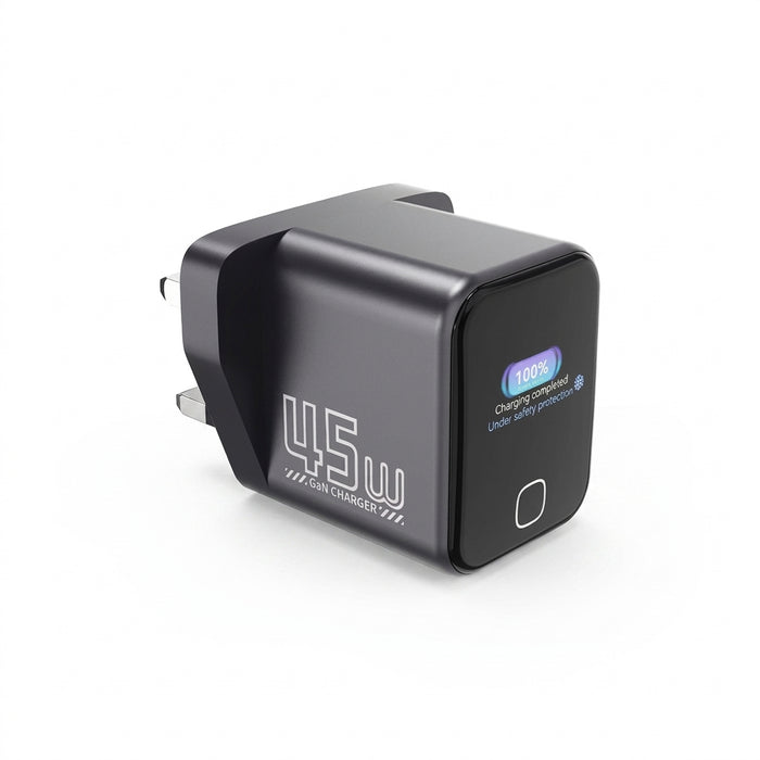 45W PD GaN USB‑C Charger with AI Touch Display — USB‑C PD for iPhone & Android (EU/UK/US)