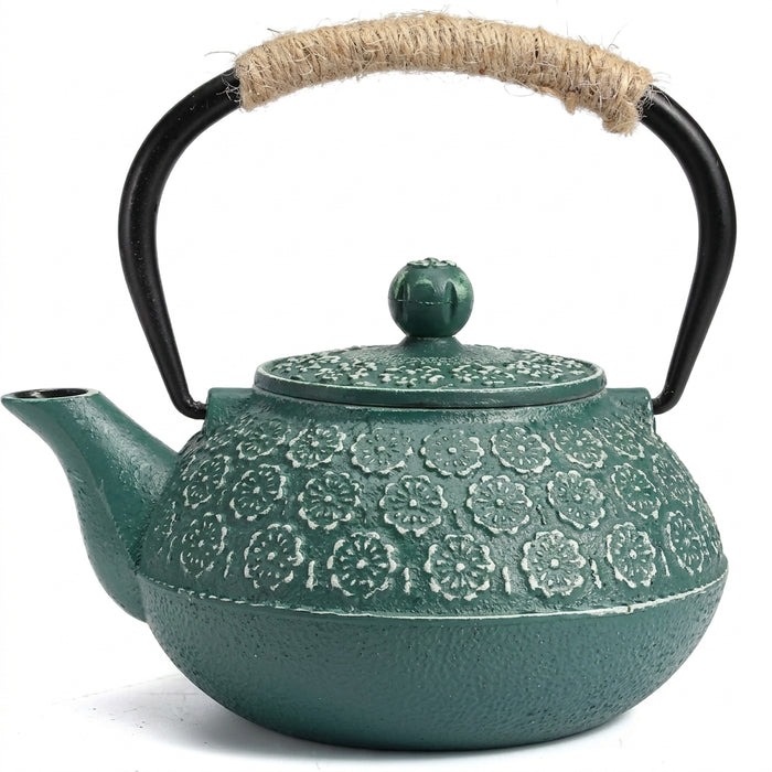 Cast Iron Teapot 900ml — Sakura Pattern with Tea Strainer