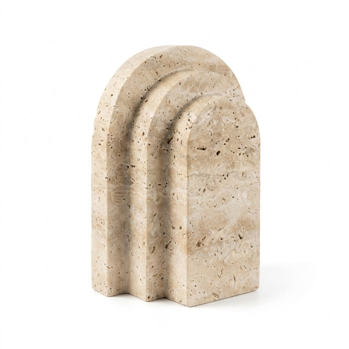 Travertine Marble Bookend — Natural Stone Desk & Bookshelf Accent (1 Piece)