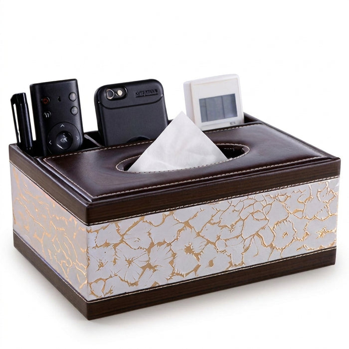 Faux Leather Tissue Box Cover with Remote Holder — Living Room & Desktop Organiser
