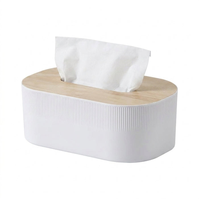 Bamboo & Solid Wood Tissue Box — Removable Napkin Holder, White or Black