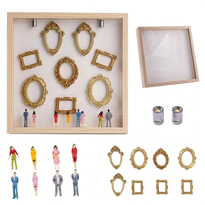 DIY Mini Museum Silhouette Box – Creative Memory Display Kit with Miniature Statues & Gold Frames