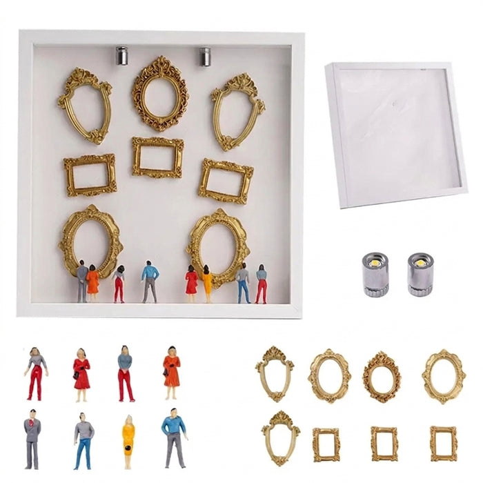 DIY Mini Museum Silhouette Box – Creative Memory Display Kit with Miniature Statues & Gold Frames