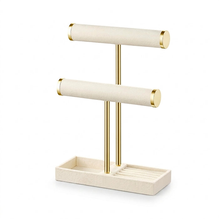 Two-Level T-Style Wooden Bangle Stand – Velvet-Lined Jewellery Display