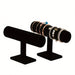 Velvet T-Bar Jewellery & Watch Display Stand — Desktop Bracelet Holder (Black/Grey)