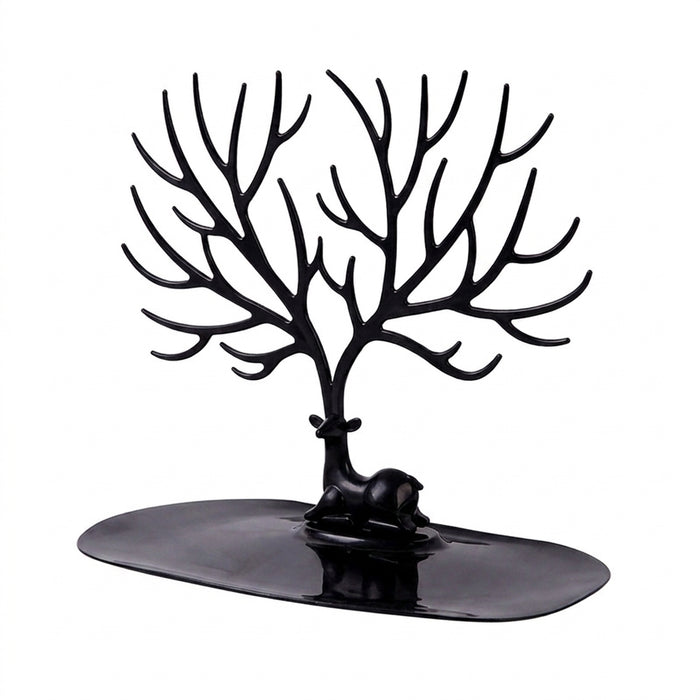 Reindeer Tree Jewellery Stand with Tray — PP Plastic Organiser (Black or White)