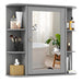 3-Tier Mirrored Bathroom Cabinet — Wall-Mounted with Display Shelves, Grey