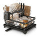 2-Tier Dish Drainer Rack with Drip Tray and Swivel Drain Spout, Utensil & Cup Holders