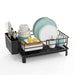 Rustproof Dish Drainer for Worktops with Removable Drain Board & Utensil Holder — Black