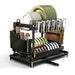 2-Tier Countertop Dish Drying Rack with Drainboard — Carbon Steel (42 x 30 x 29cm)