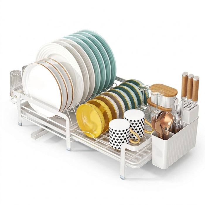 Expandable Dish Drainer with Drainboard — Rustproof Counter Organiser (Black, White, Pink)