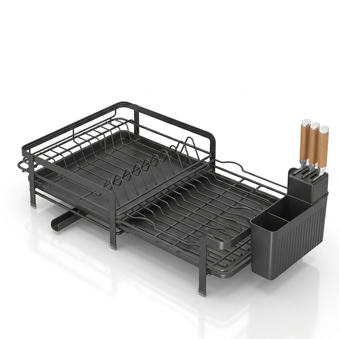 Expandable Dish Drainer with Drainboard — Rustproof Counter Organiser (Black, White, Pink)