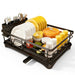 Steel 1-Tier Dish Rack with Angled Drainboard & 3-Slot Cutlery Caddy — Black