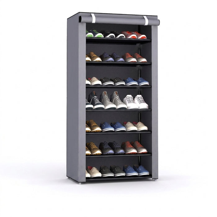 Multi-Tier Shoe Cabinet with Dust-Proof Rolling Shutter — 6/8/10 Tiers, Space-Saving