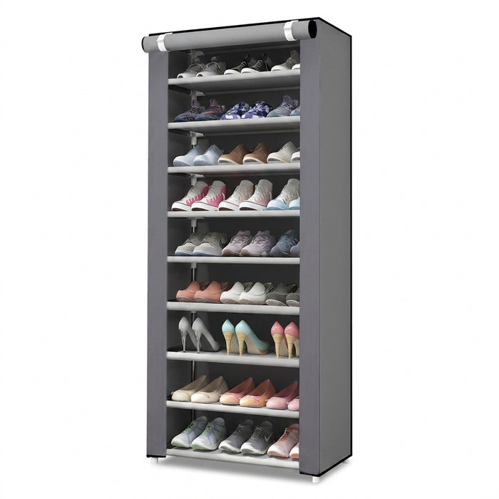 Multi-Tier Shoe Cabinet with Dust-Proof Rolling Shutter — 6/8/10 Tiers, Space-Saving
