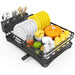 Large Rustproof Iron Dish Drying Rack with Drainboard and 3‑Slot Utensil Holder