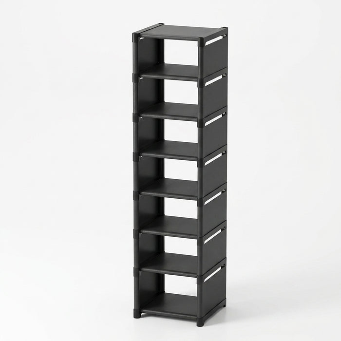 7-Grid Shoe Rack — Metal Tube Frame with Fabric Shelves, Floor Installation, Black or White