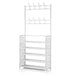 5-Tier Metal Coat & Shoe Rack with 8 Hooks — White