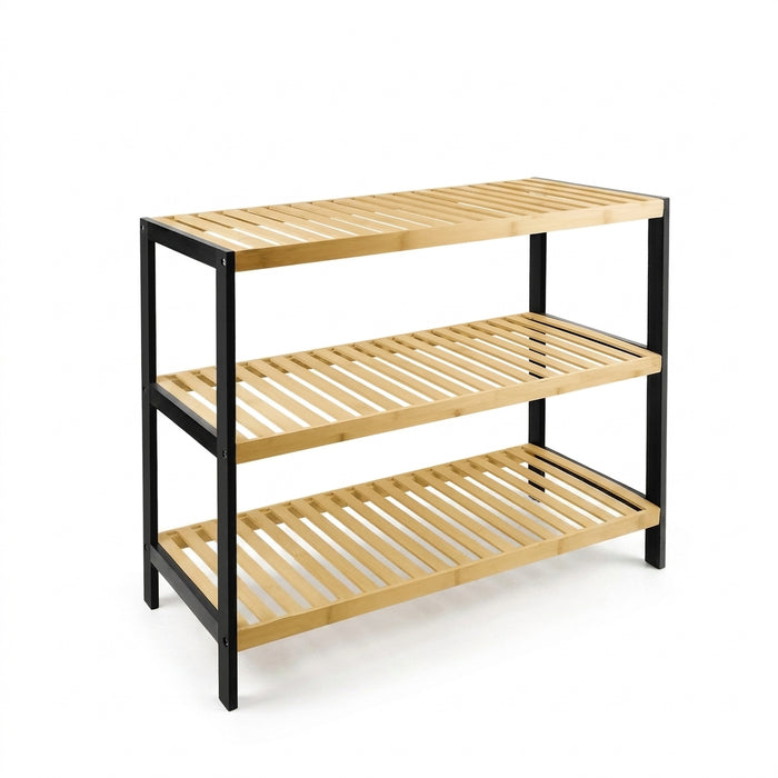 3-Tier Natural Bamboo Shoe Rack — Durable, Moisture-Resistant, Holds 12 Pairs (55 x 70 x 25 cm)