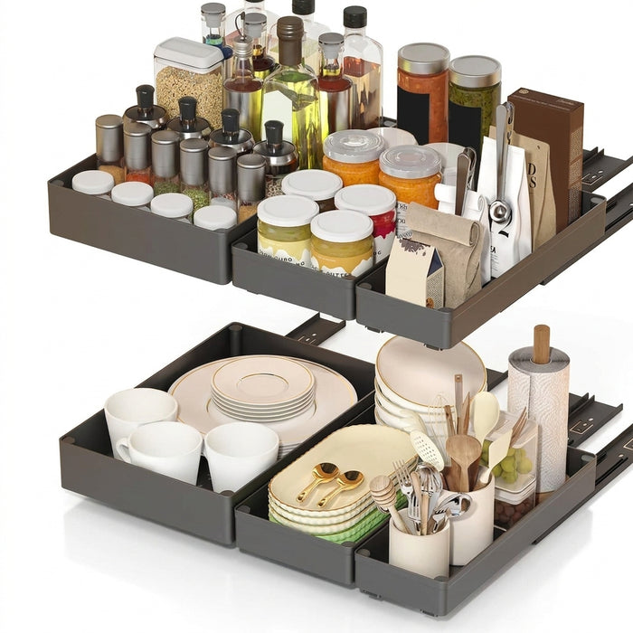 No-Drill Pull-Out Cabinet Organiser — Sliding Drawers for Kitchen & Pantry