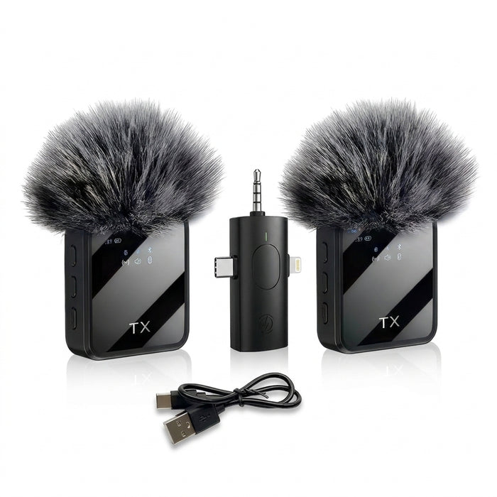 Wireless Rechargeable Lavalier Microphone — Clip-On Noise-Cancelling Mic for iOS & Android