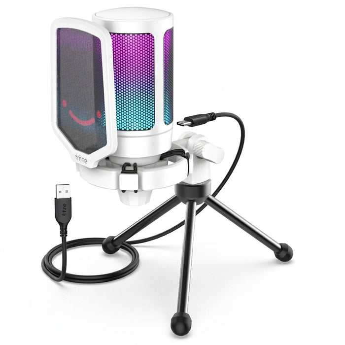 USB Condenser Gaming Microphone A6V — RGB, Pop Filter & Shock Mount