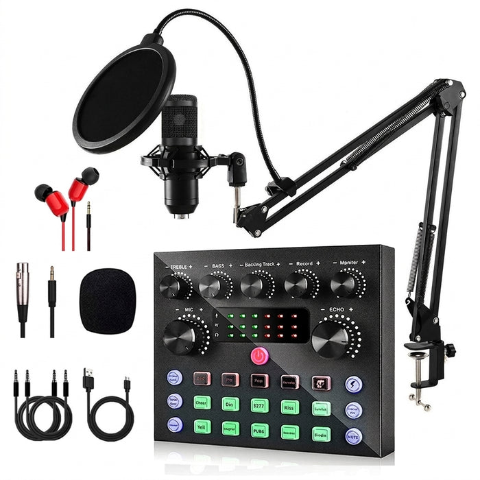V8S Live Sound Card Podcast Bundle with Condenser Microphone and Boom Arm