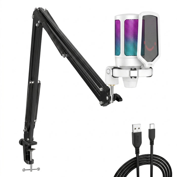 FIFINE A6T USB Gaming Microphone Kit with RGB, Cardioid Condenser & Boom Arm