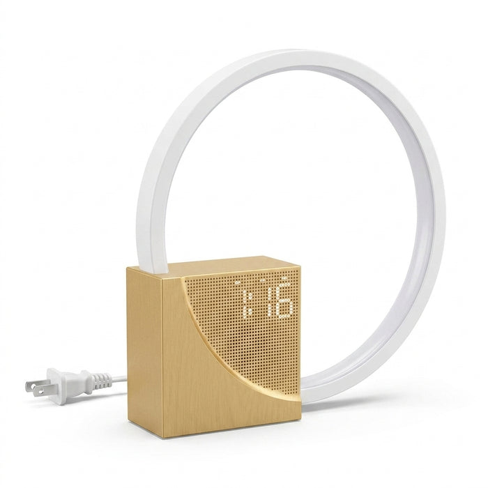 Touch Alarm Clock Night Light — 3-Level Dimmable Table Lamp with White Noise (Wood Colour)