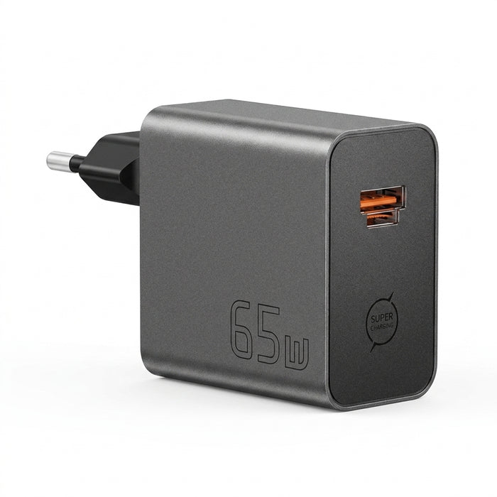 65W GaN Dual-Port Fast Charger PD3.0 PPS QC4.0 – Hybrid USB-C/USB-A