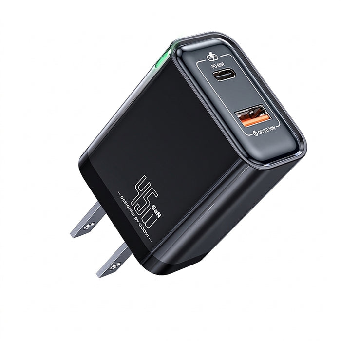 QOOVI 65W GaN 3‑Port Charger – USB‑C PD & Quick Charge 4.0, 2x USB‑C + USB‑A