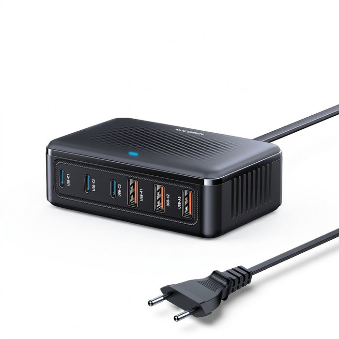 Rocoren 100W GaN 6‑Port Desktop USB Charger – 3x USB‑C & 3x USB‑A