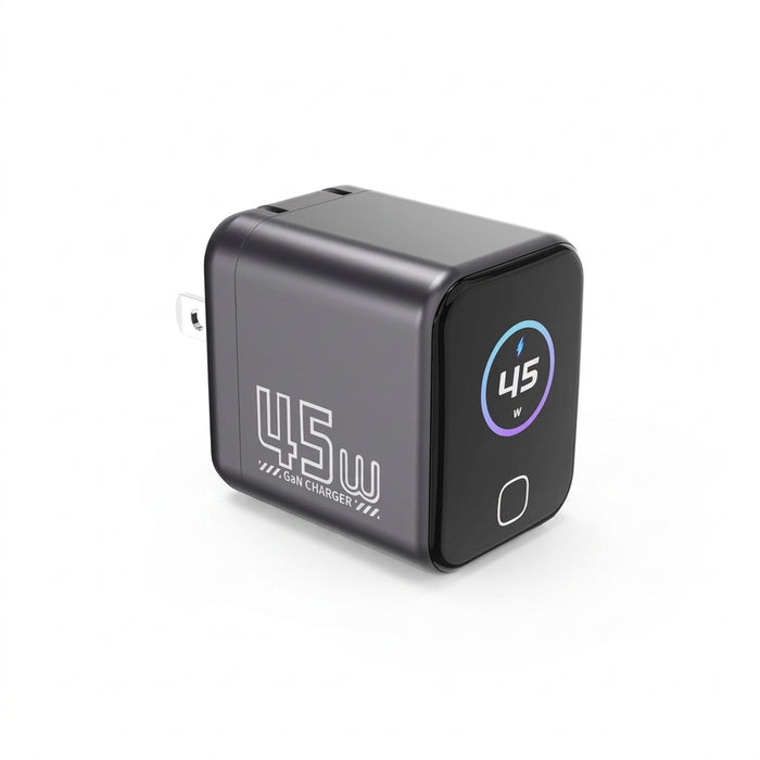 45W USB‑C PD GaN Fast Charger with AI Touch Screen — for iPhone 17/16/15, Samsung, Xiaomi, Huawei