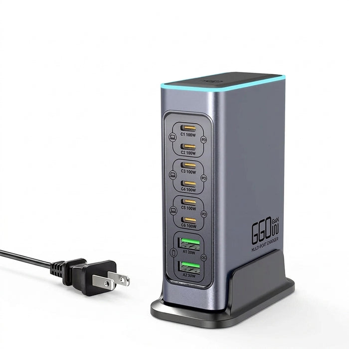 660W GaN 8-Port Desktop Charger — 100W USB‑C PD & Quick Charge 3.0