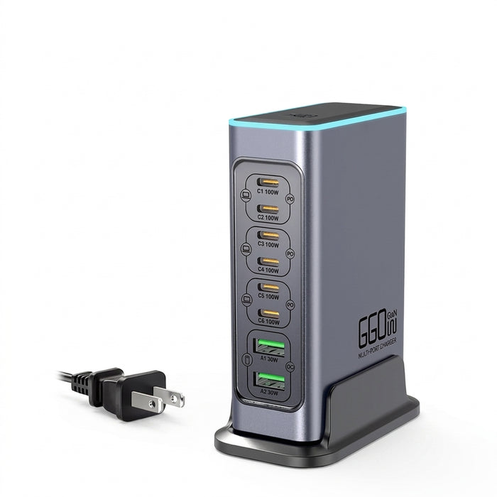 660W GaN 8-Port Desktop Charger — 100W USB‑C PD & Quick Charge 3.0