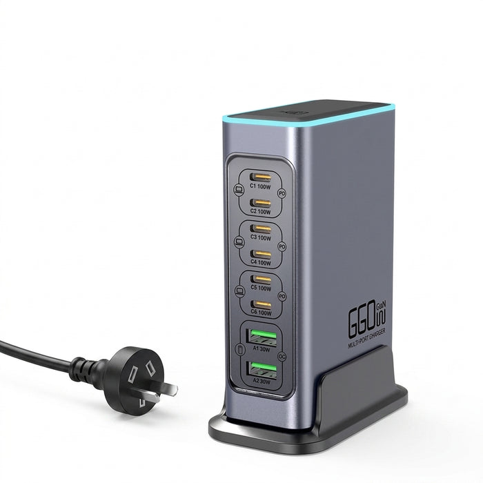 660W GaN 8-Port Desktop Charger — 100W USB‑C PD & Quick Charge 3.0