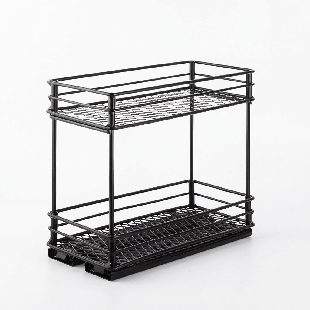 2-Tier Pull-Out Steel Spice Rack – Heavy-Duty Dual-Slide Cabinet Organiser