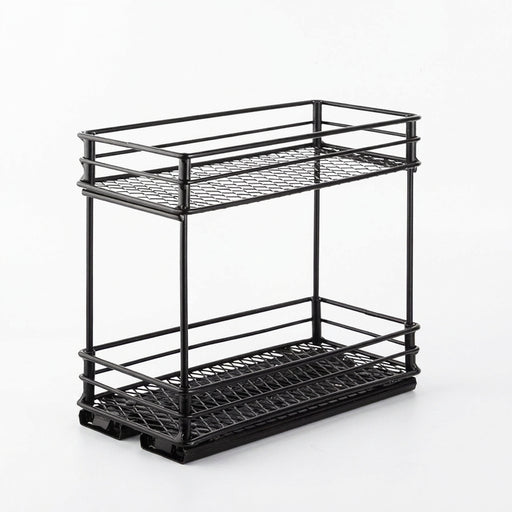 2-Tier Pull-Out Steel Spice Rack – Heavy-Duty Dual-Slide Cabinet Organiser