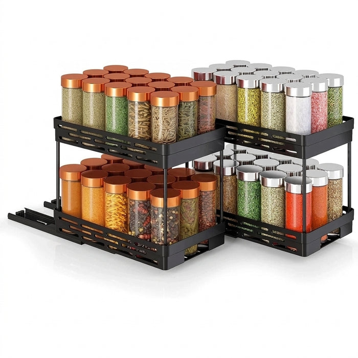 Pull-out 2-Layer Plastic Spice Rack — Large Capacity Kitchen Organiser