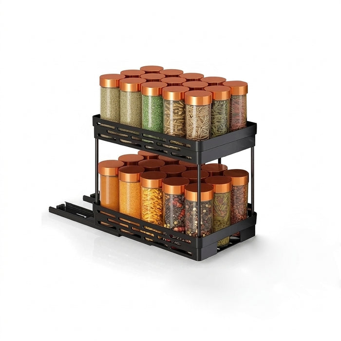 Pull-out 2-Layer Plastic Spice Rack — Large Capacity Kitchen Organiser